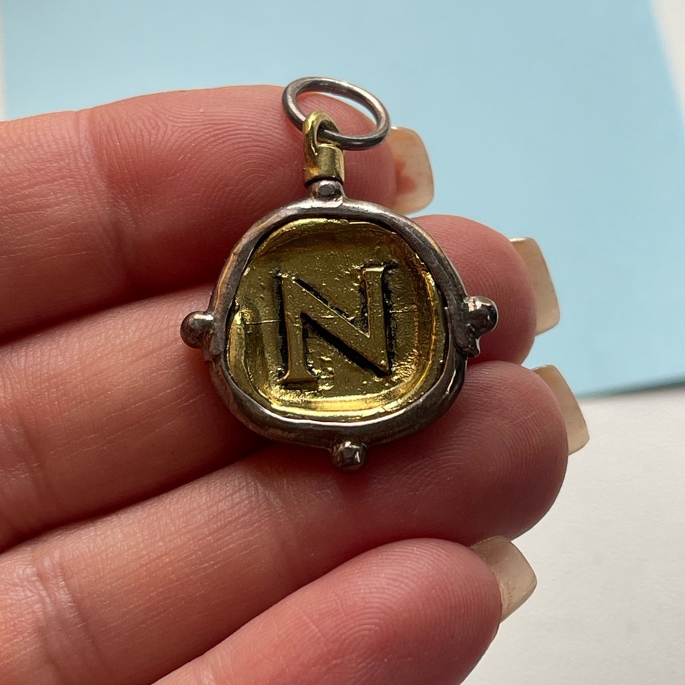 Gold and Silver Initial 'N' Pendant Waxing Poetic *Rare